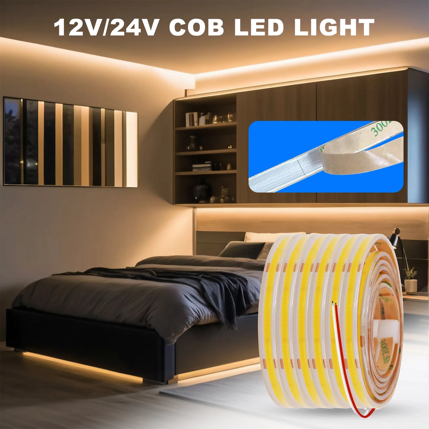 IP68 Waterproof COB LED Strip Lights 12V 24V 480Leds Diode Tape