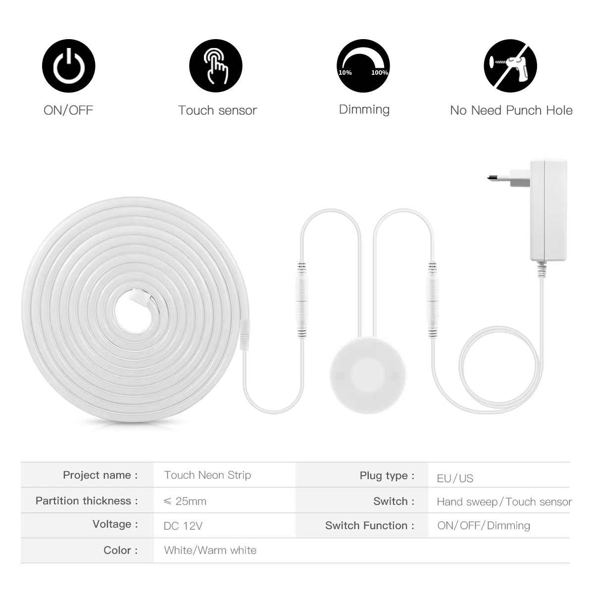 Hand Scan Sensor and Touch Dimmer Switch LED Strip Neon Lamp