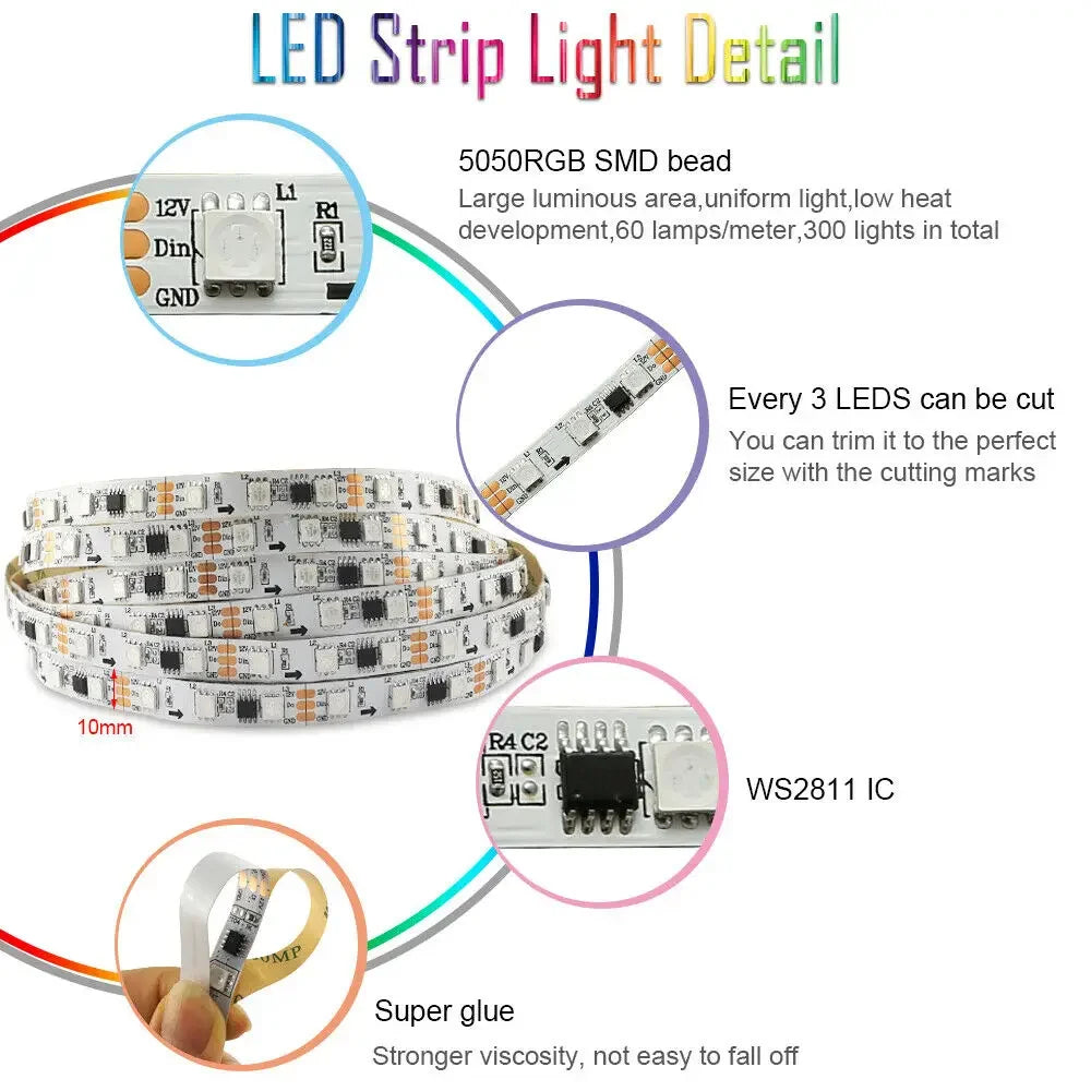 65.5ft/20m TUYA WS2811 TUYA DreamColor LED Strip Lights RGBIC
