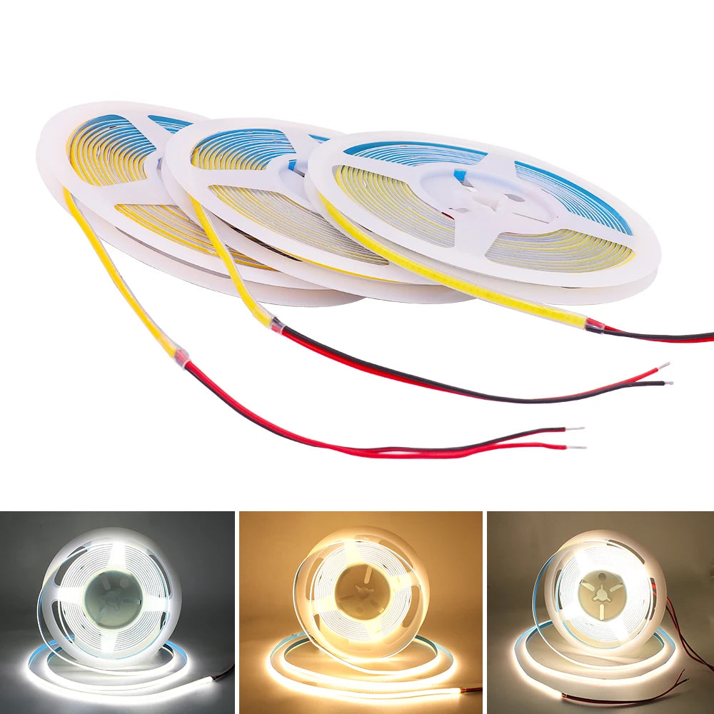 DC 5V 12V 24V COB LED Strip 320 384 480 528LEDs/m High Density