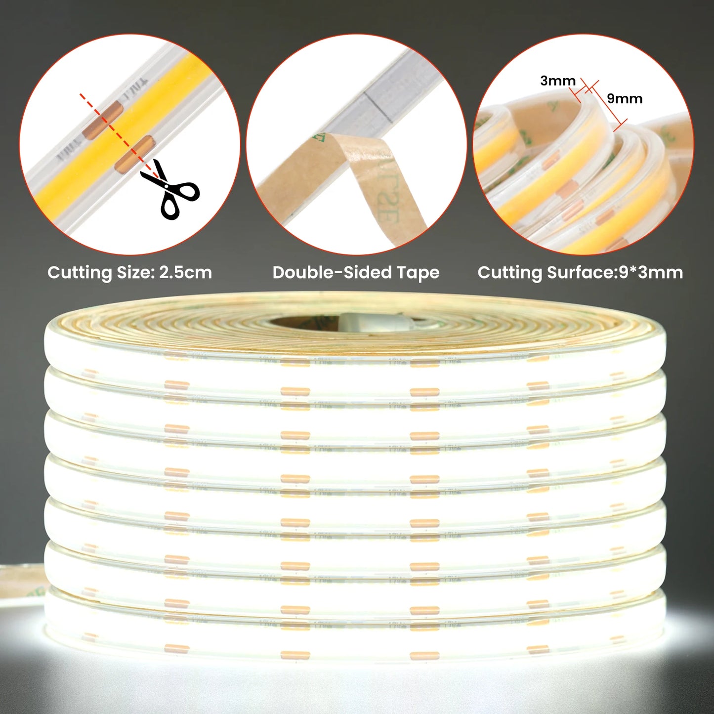 IP68 Waterproof COB LED Strip Lights 12V 24V 480Leds Diode Tape