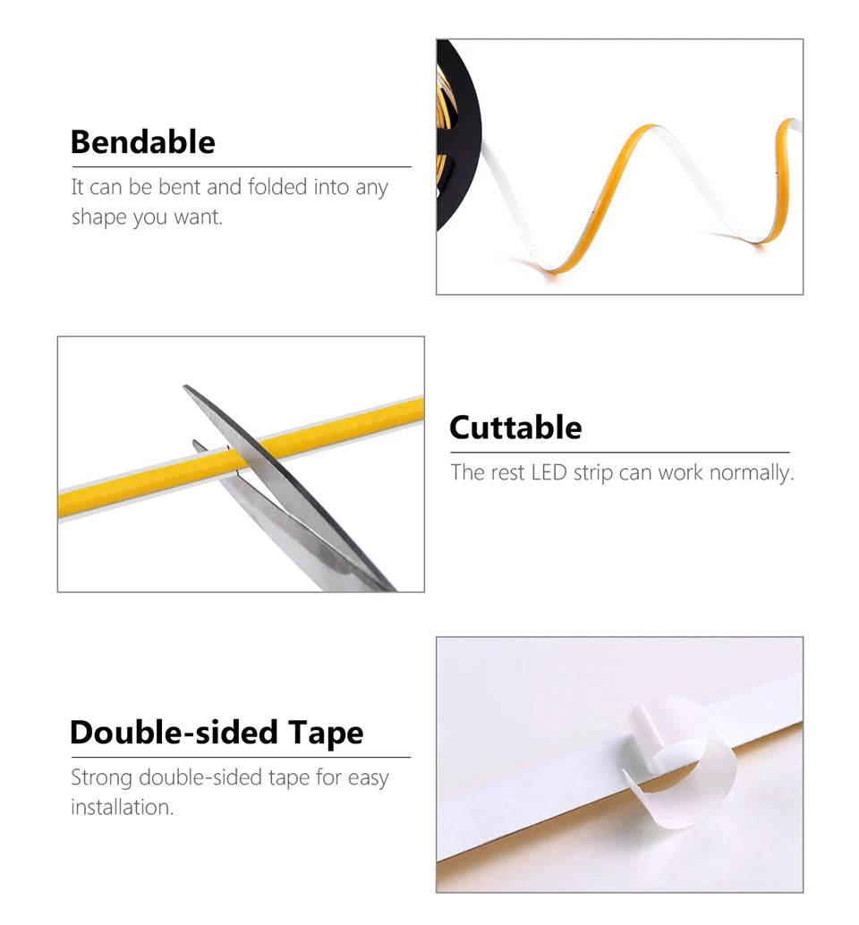 Ultra Bright FCOB COB LED Strip Lights 12V Flexible 5MM PCB