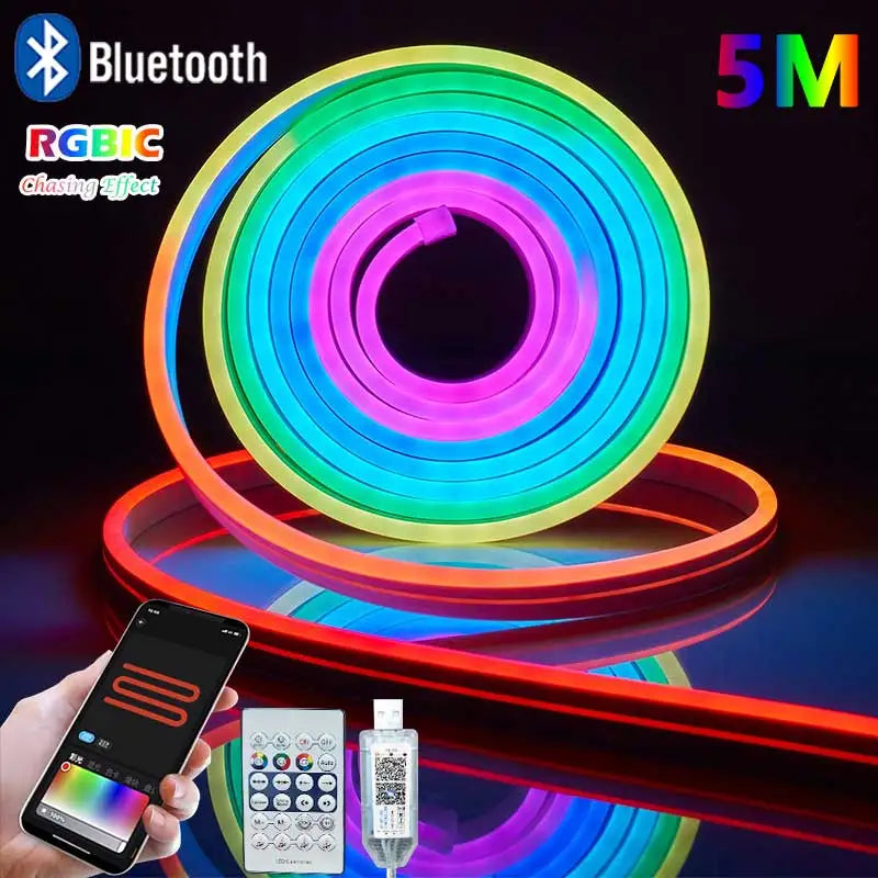 RGBIC Bluetooth Neon Led Strip Lights 5V Neon Strip Light