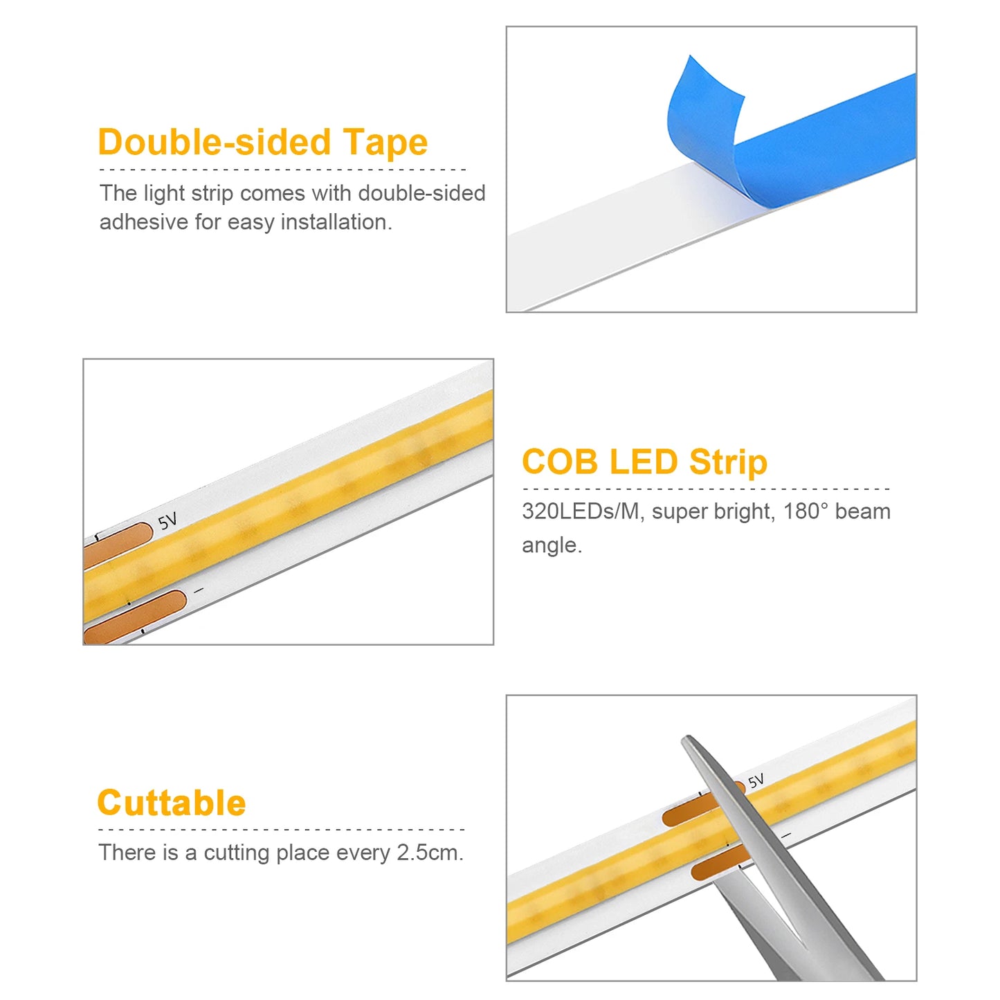 DC5V COB LED Strip with Dimmable Remote Control 2/3/5M