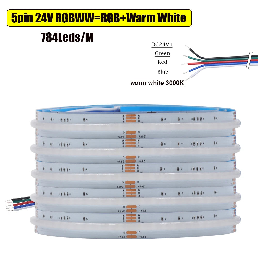 DC 12V 24V COB LED Strip RGBCCT High Bright Led Tape Diode