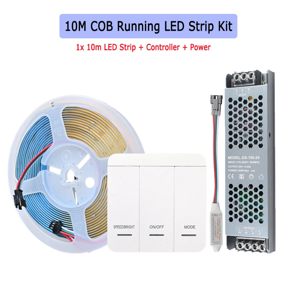 10M 20M COB Running Water Flowing LED Strip 24V Horse Racing Light