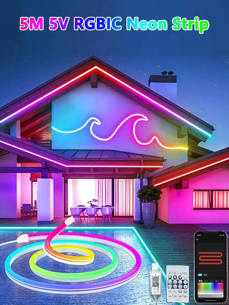 RGBIC Bluetooth Neon Led Strip Lights 5V Neon Strip Light