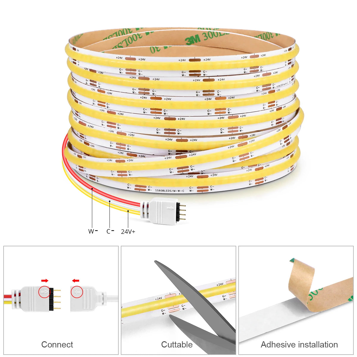 608LEDs/M CCT Wifi COB LED Strips Dual White room decor