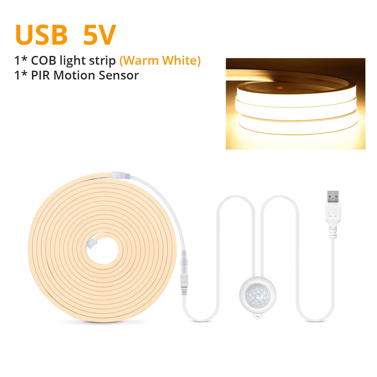 USB COB Neon LED Strip Light with PIR Motion Sensor IP65