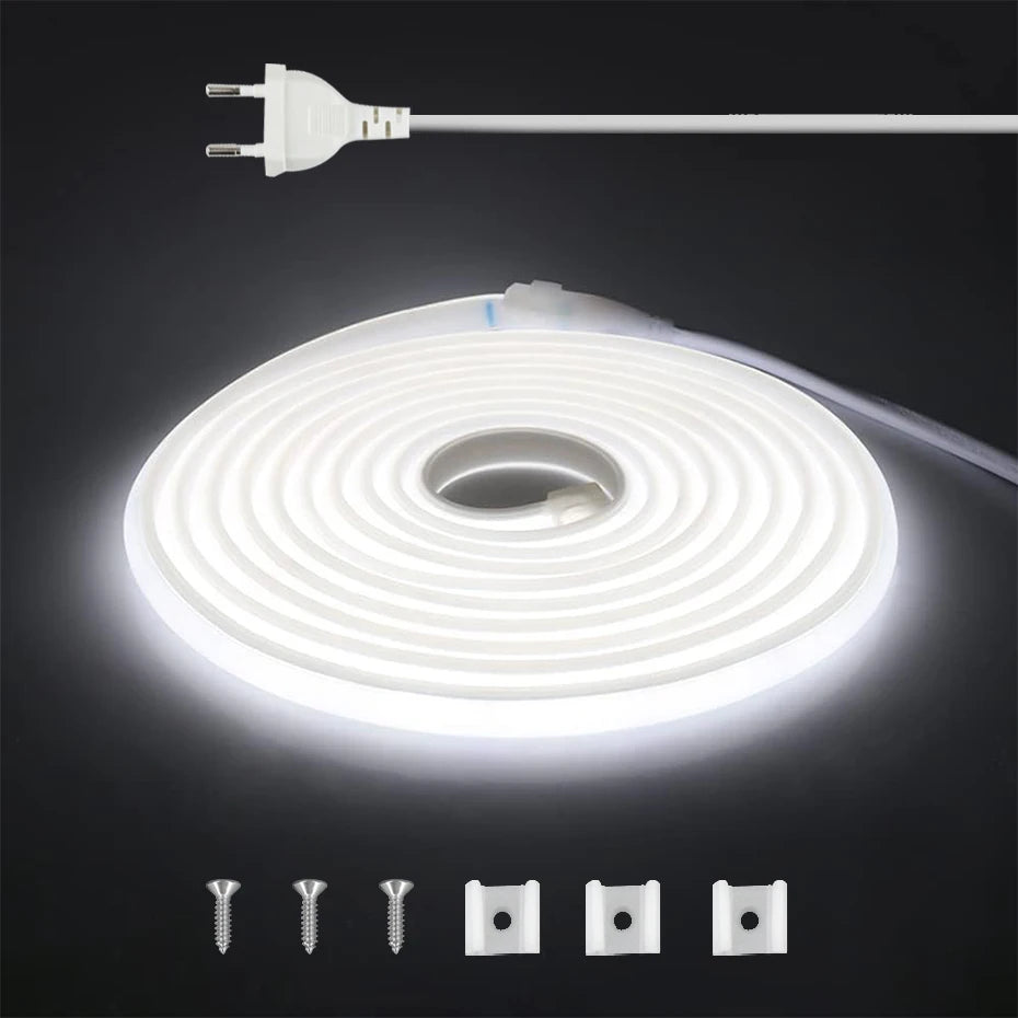 220V COB LED Strip Light with EU AU Switch/Dimmer Plug Super Bright