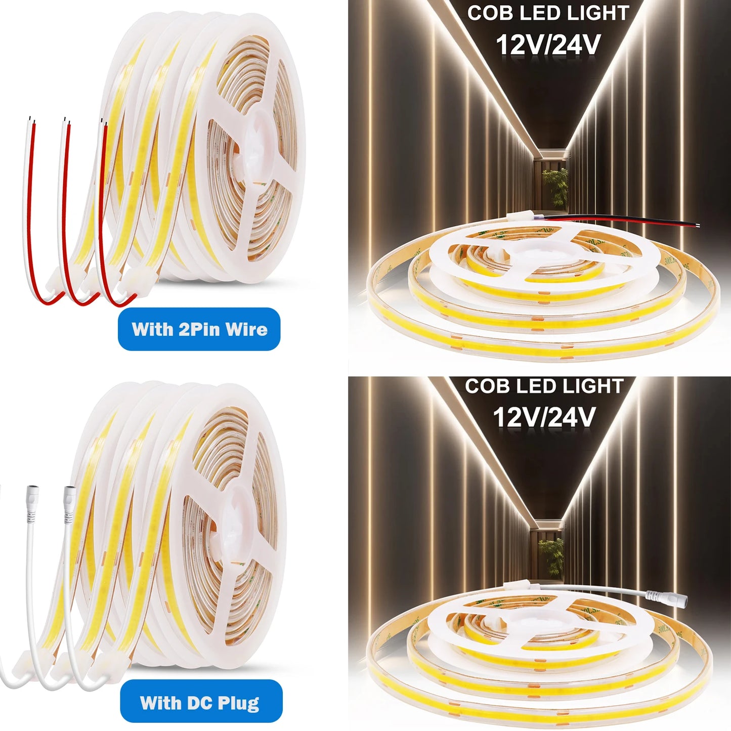 IP67 Waterproof 12/24V COB LED Strip Light 480LED/m Dimmable