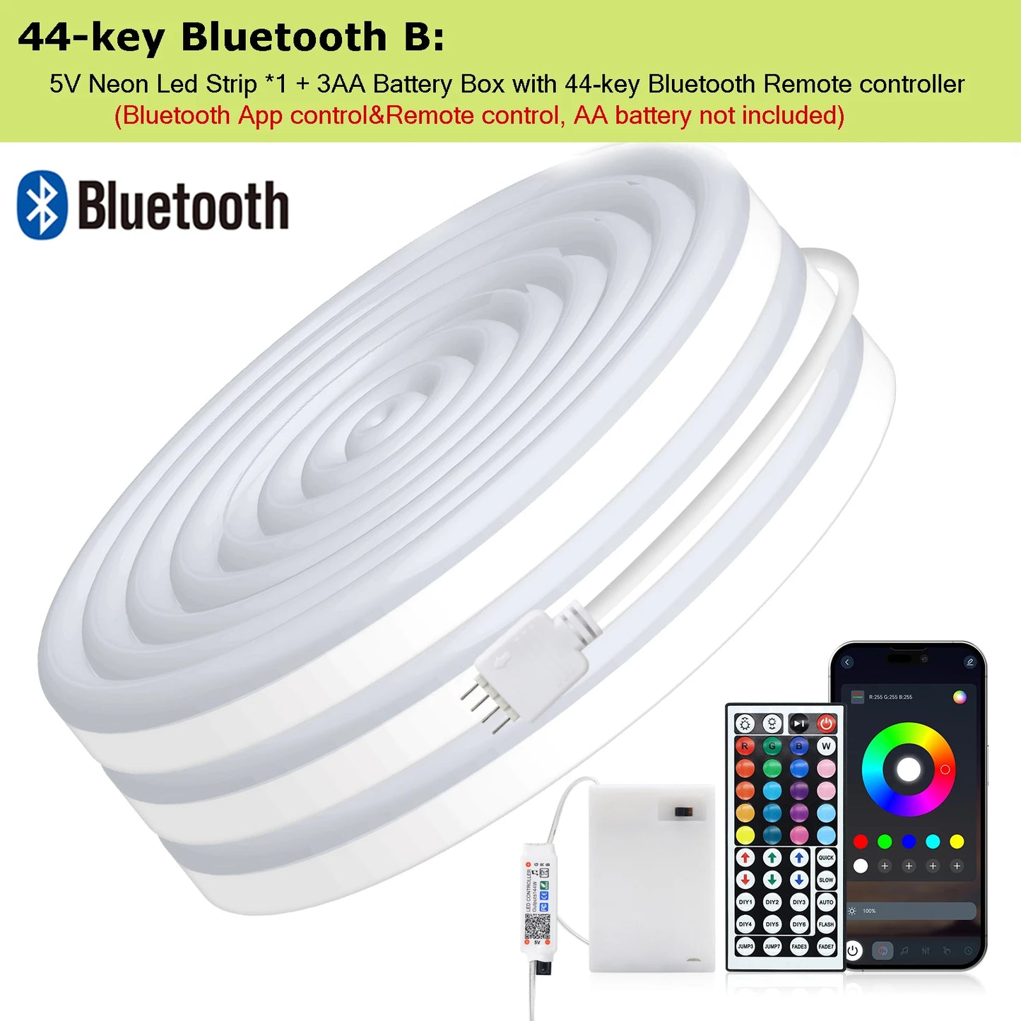 3AA Battery Powered 5V RGB Color-changing LED Neon Strip Light