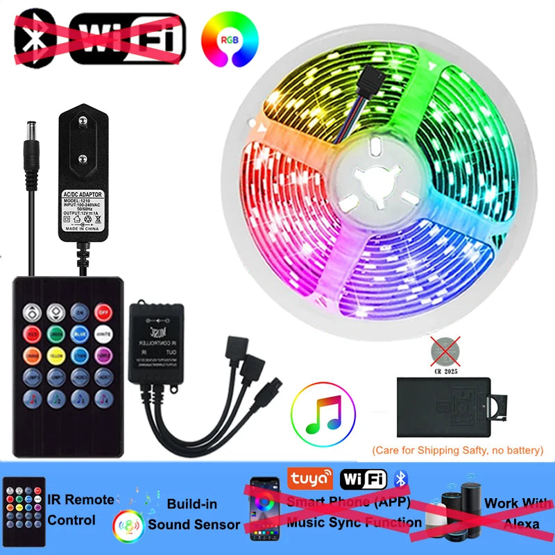 WiFi LED Strip Lights 5-30M 220V 110V RGB 5050 Tape Lamp