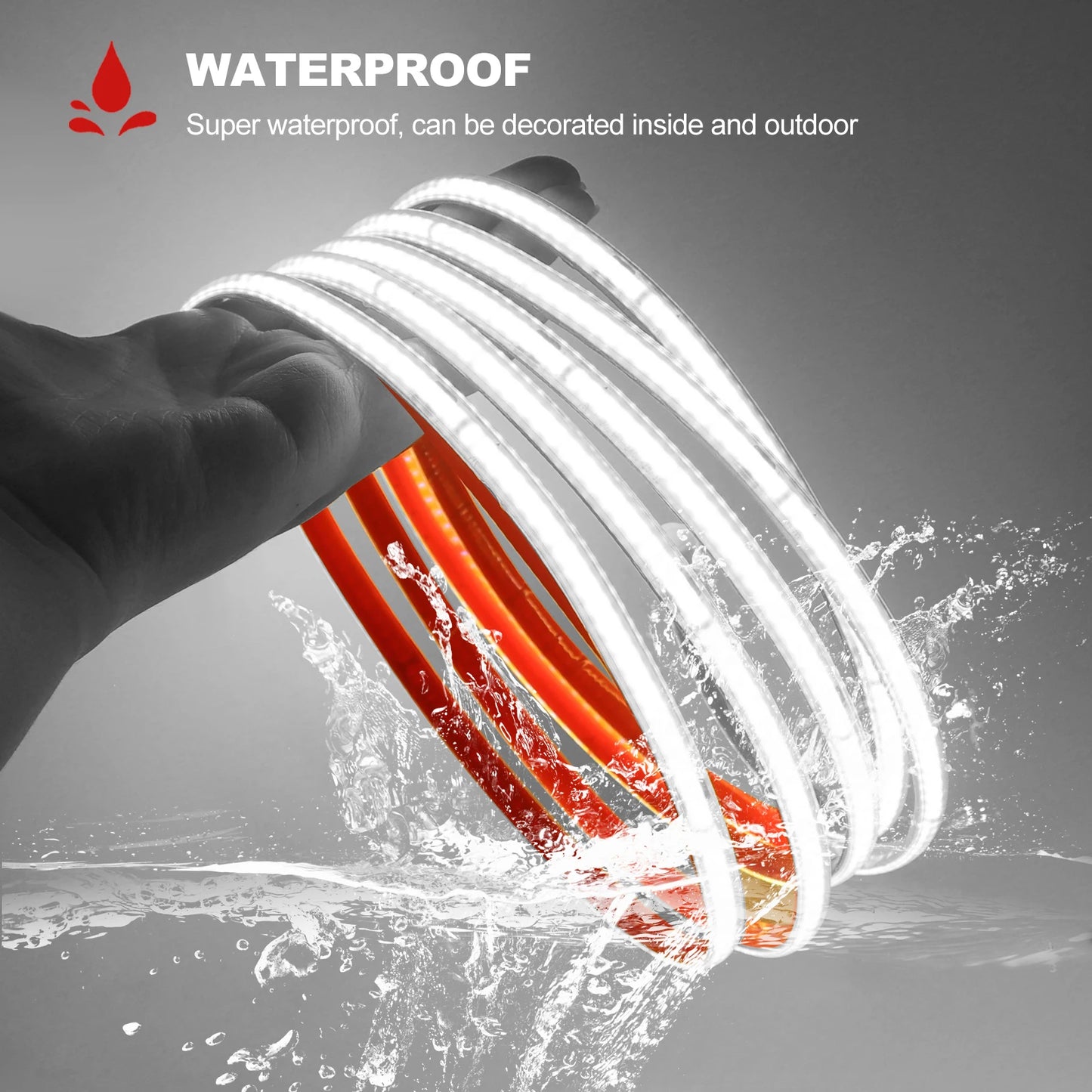 AC 230V COB Strip 240LEDs/M IP65 Waterproof Tape Adhesive