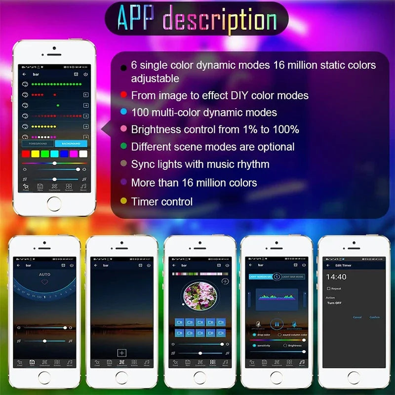 LED Strip RGB WS2812b Bluetooth App Remote Control Chasing