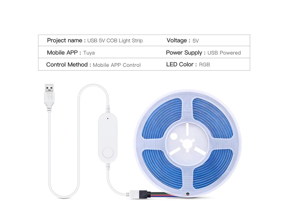 WIFI Alexa Control RGB COB LED Strip DC 5V USB Tuya APP