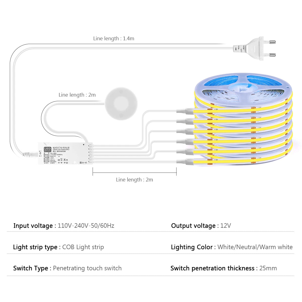 Under Cabinet Collection Display COB LED Strip Light Touch Sensor