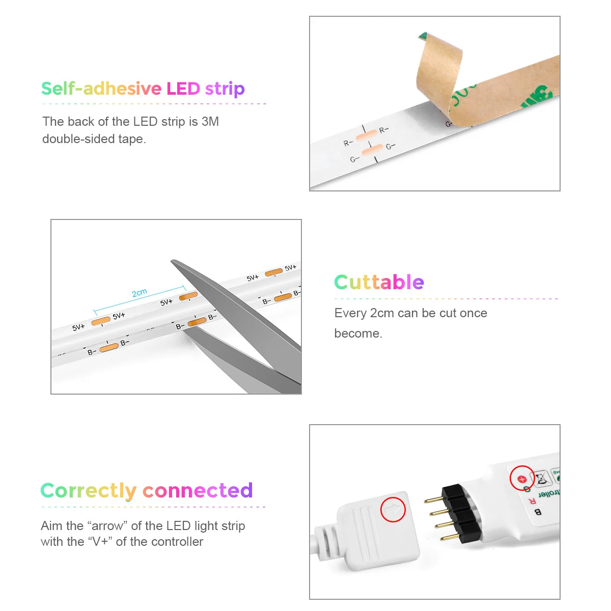 8MM 576LEDs/M Bluetooth RGB COB LED Strip Light USB LED Tape
