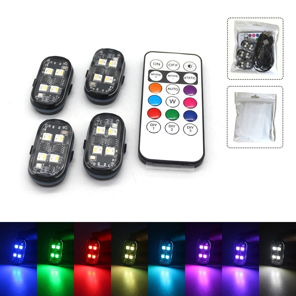 2/4pcs Wireless LED Strobe Lights Car Decor Atmosphere Light