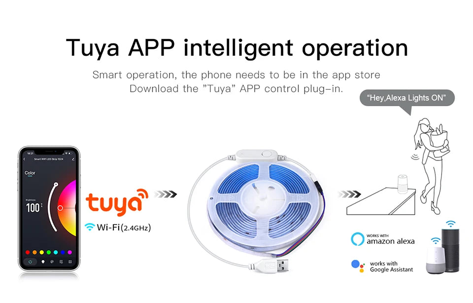 WIFI Alexa Control RGB COB LED Strip DC 5V USB Tuya APP