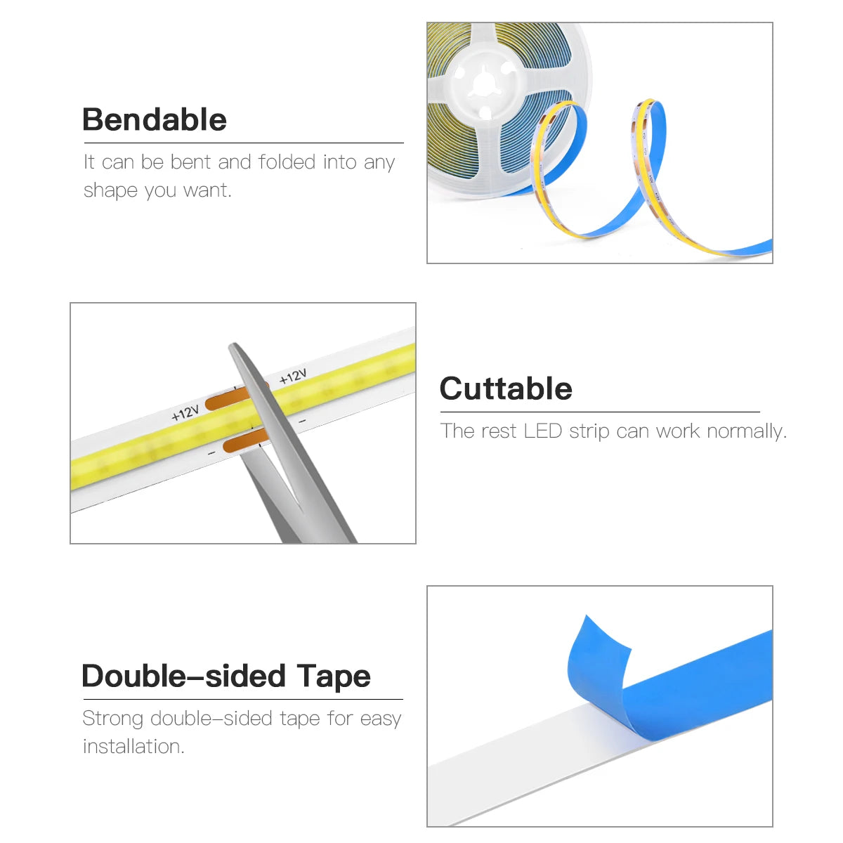 Touch Switch Makeup Mirror Light Dimmable 12V COB LED Strip Lights