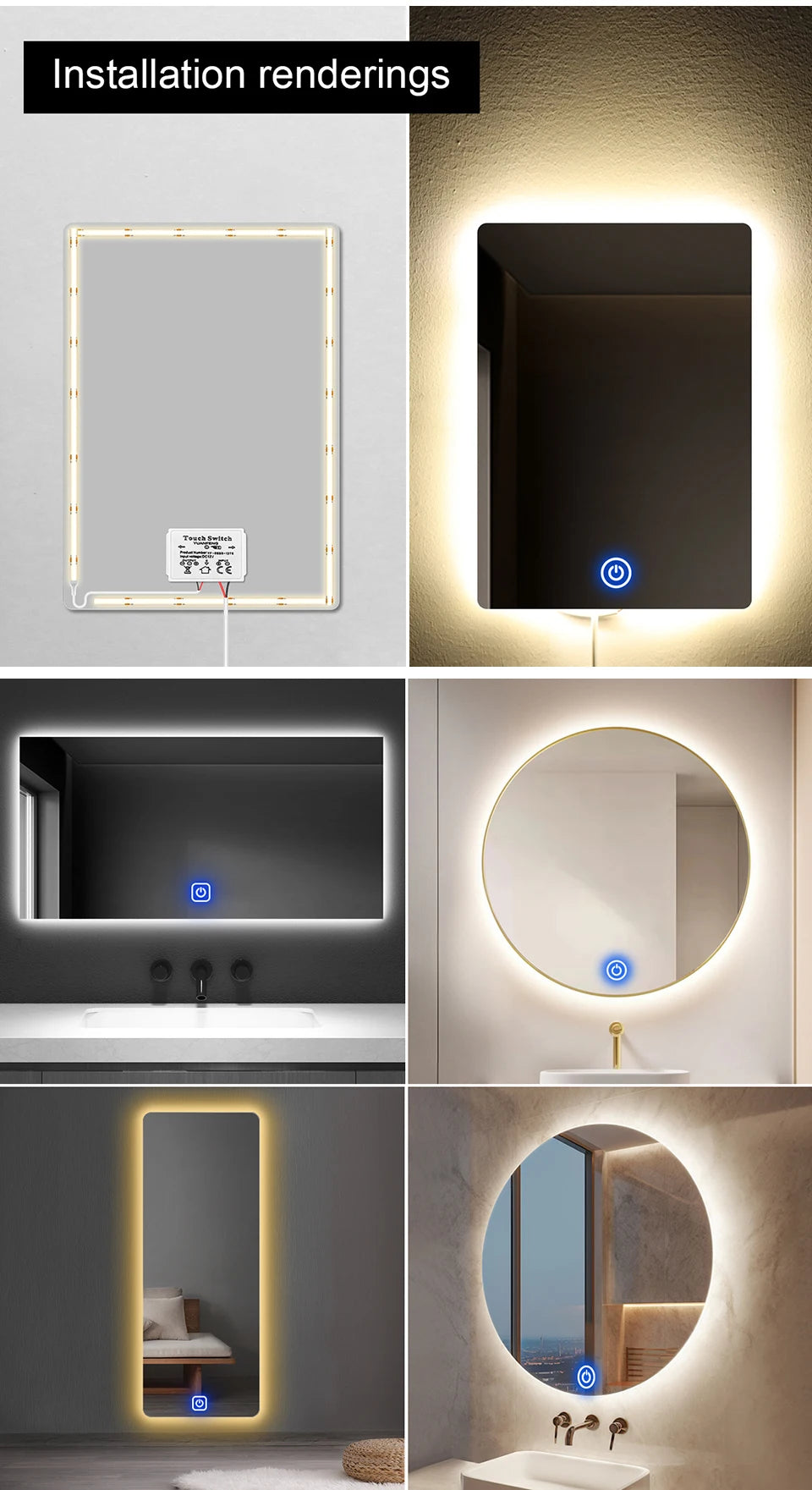 Touch Switch Makeup Mirror Light Dimmable 12V COB LED Strip Lights