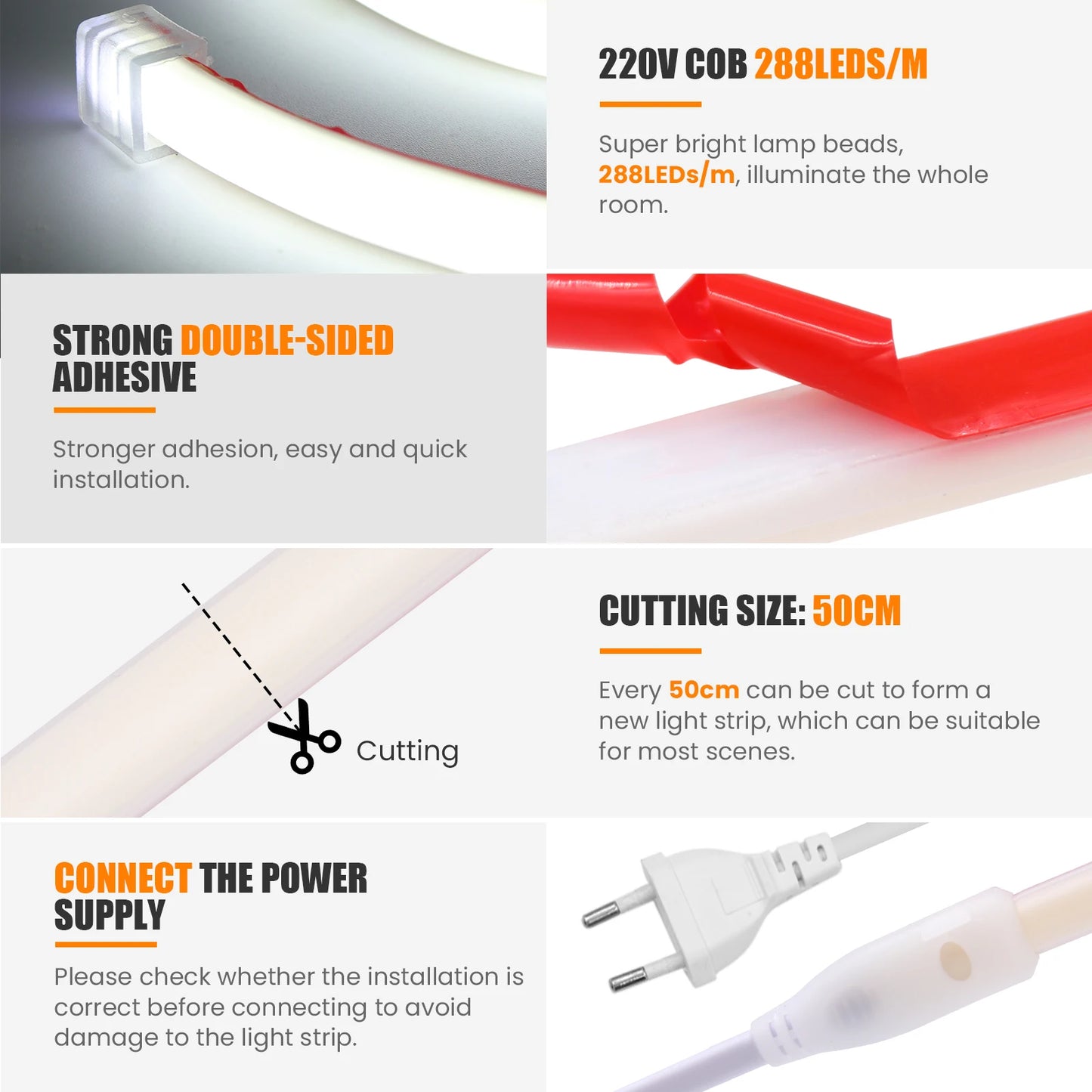 220V Dimmable Flexible Adhesive Tape for Home Garden Lighting