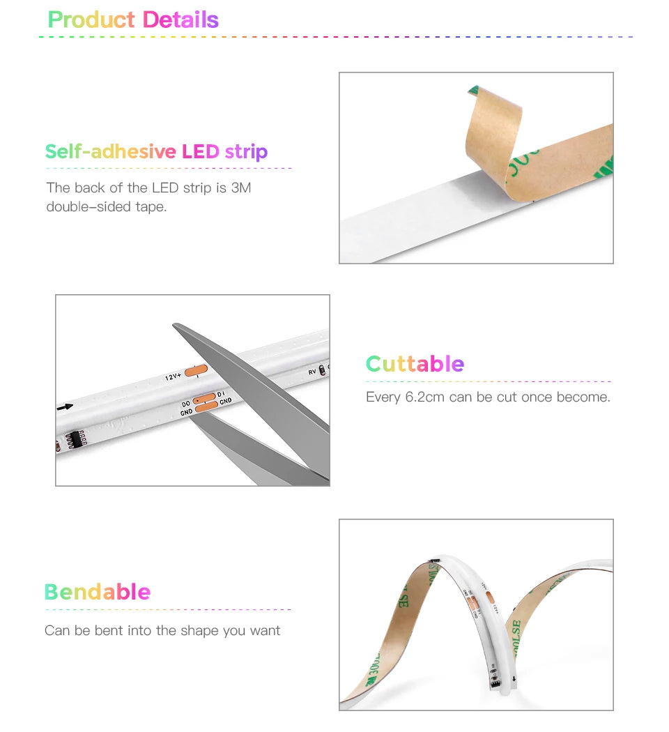 Tuya Smart WIFI RGBIC COB LED Strip Light Tape Addressable