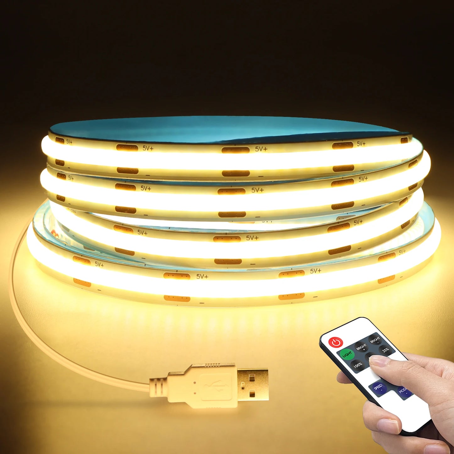 DC5V COB LED Strip with Dimmable Remote Control 2/3/5M
