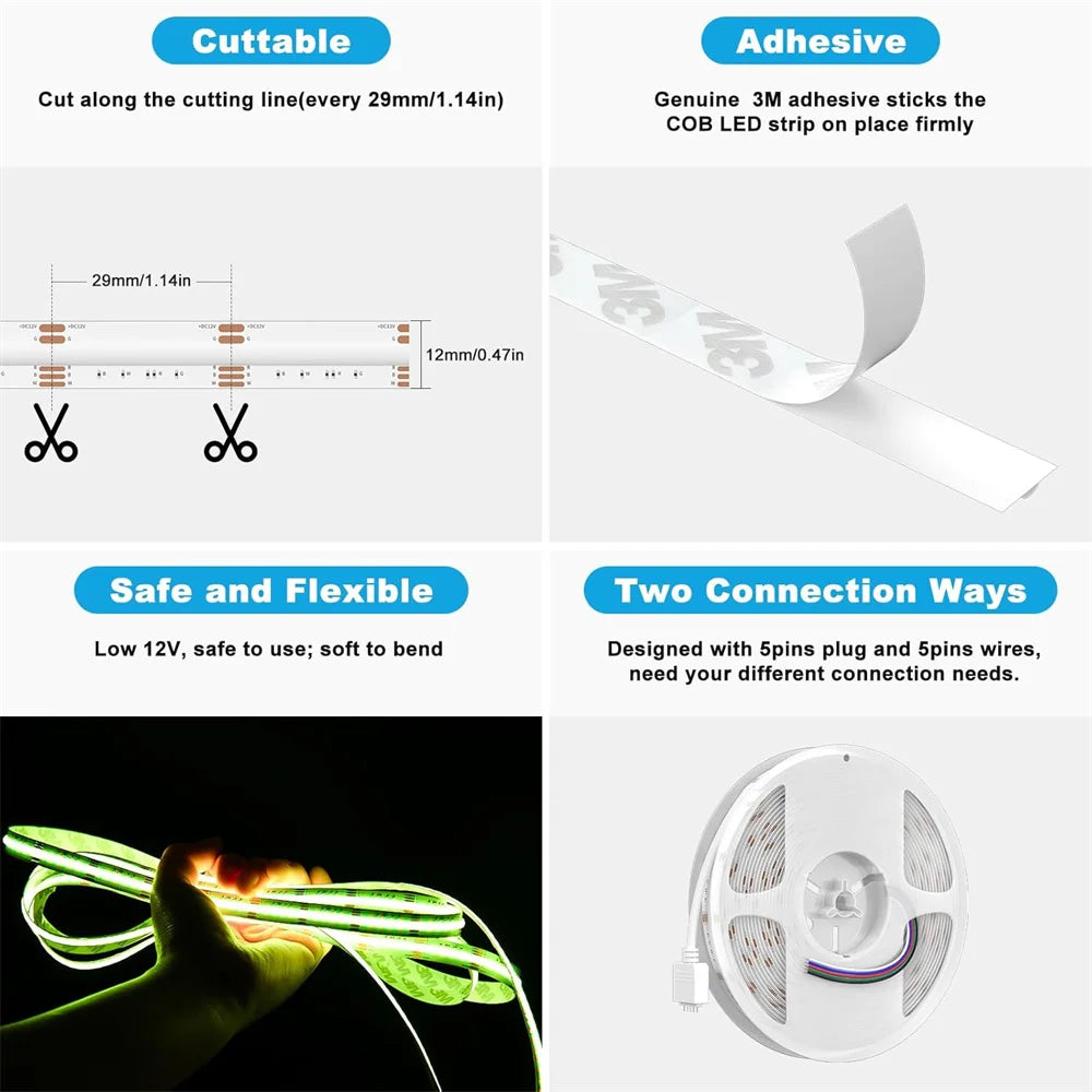 5V USB RGB COB Strip 576Leds/M Color Changing LED Strip Lights