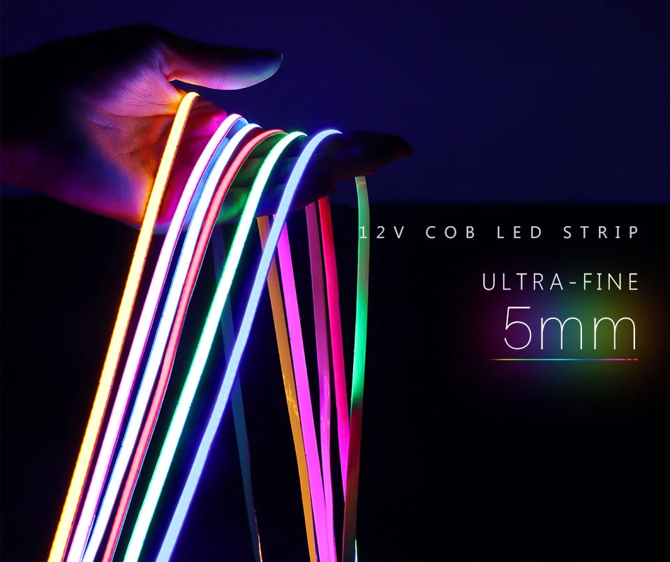 Ultra Bright FCOB COB LED Strip Lights 12V Flexible 5MM PCB