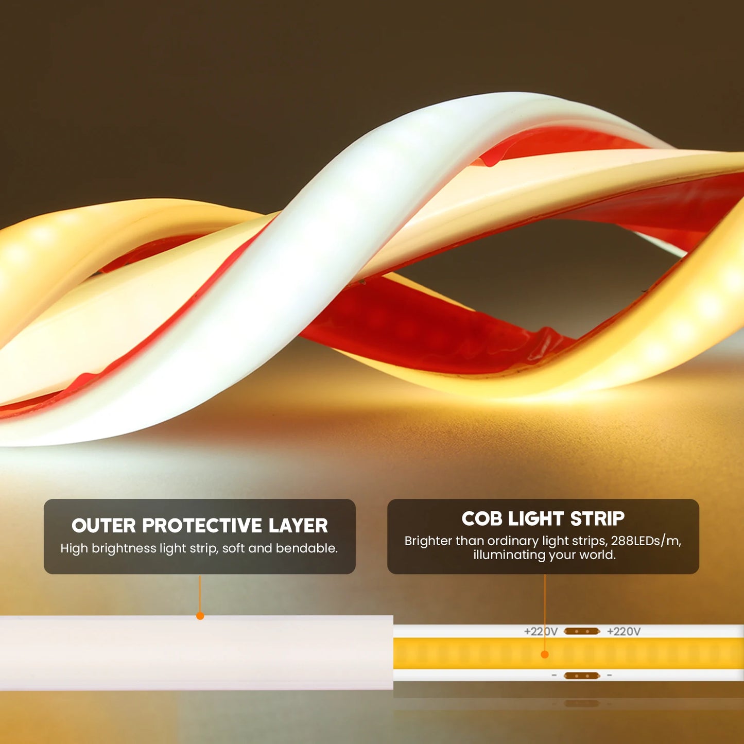 220V Dimmable Flexible Adhesive Tape for Home Garden Lighting