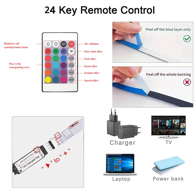 Bluetooth LED Strip Lights SMD 5050 RGB APP Remote Control