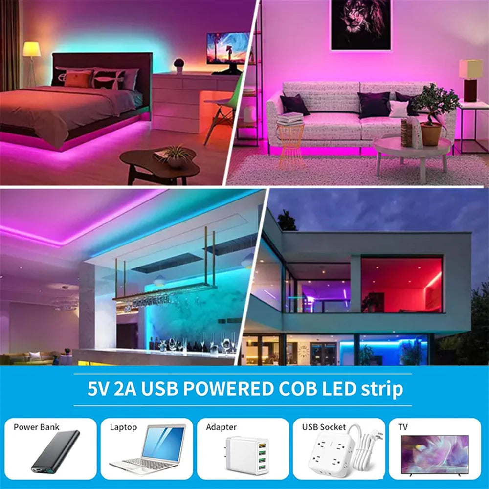 5V USB RGB COB Strip 576Leds/M Color Changing LED Strip Lights