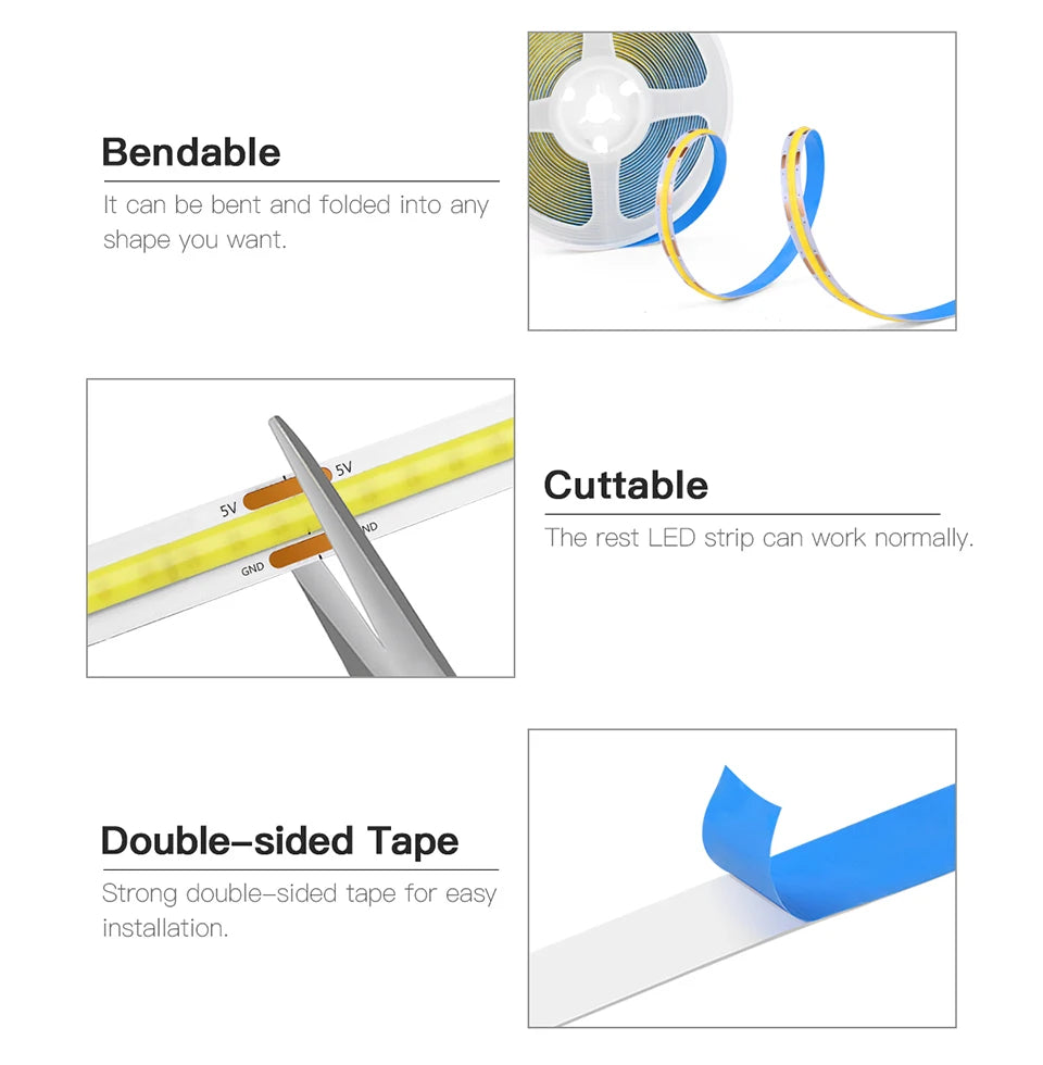 USB 5V COB LED Strip Light with Hand Sweep Motion Sensor Lighting