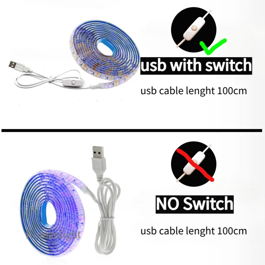 5V USB LED Strip Light with Switch Decoration Tape Ribbon