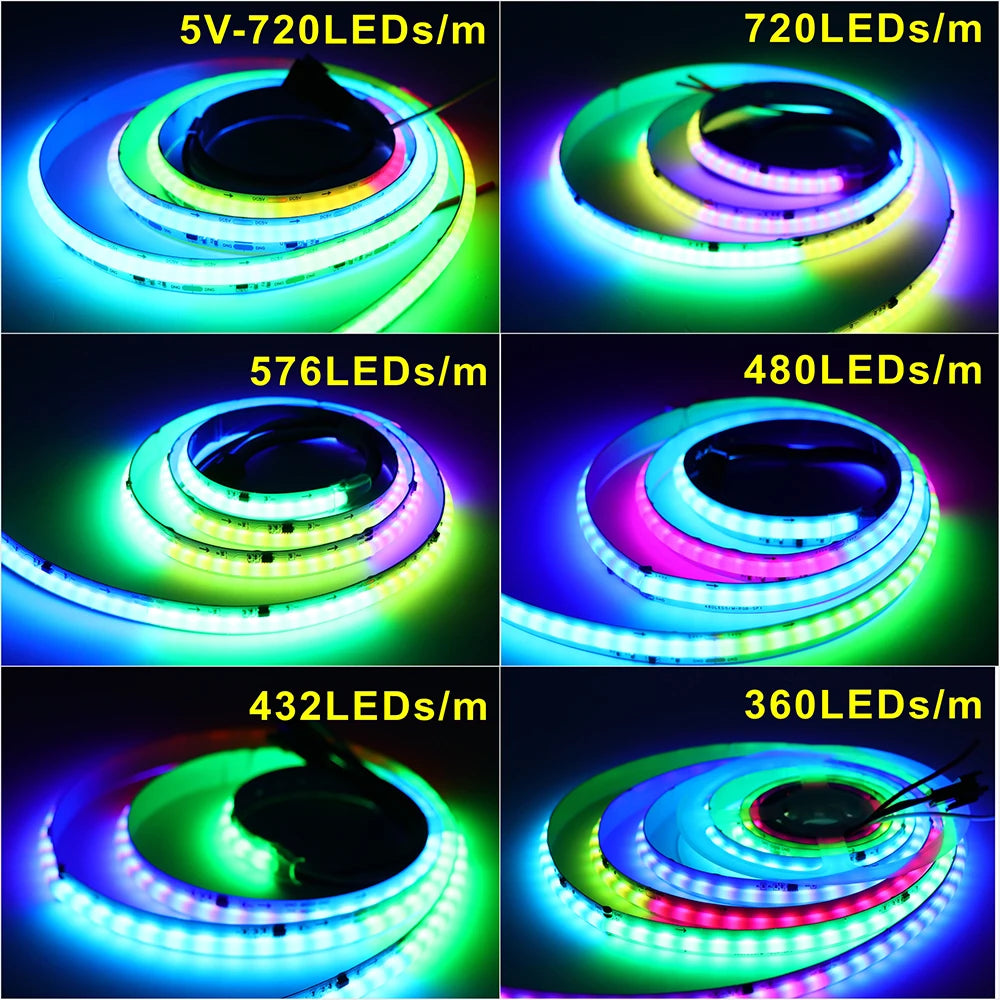 FOB COB Light Strip, SPI Addressable WS2811, Dreamy Colors
