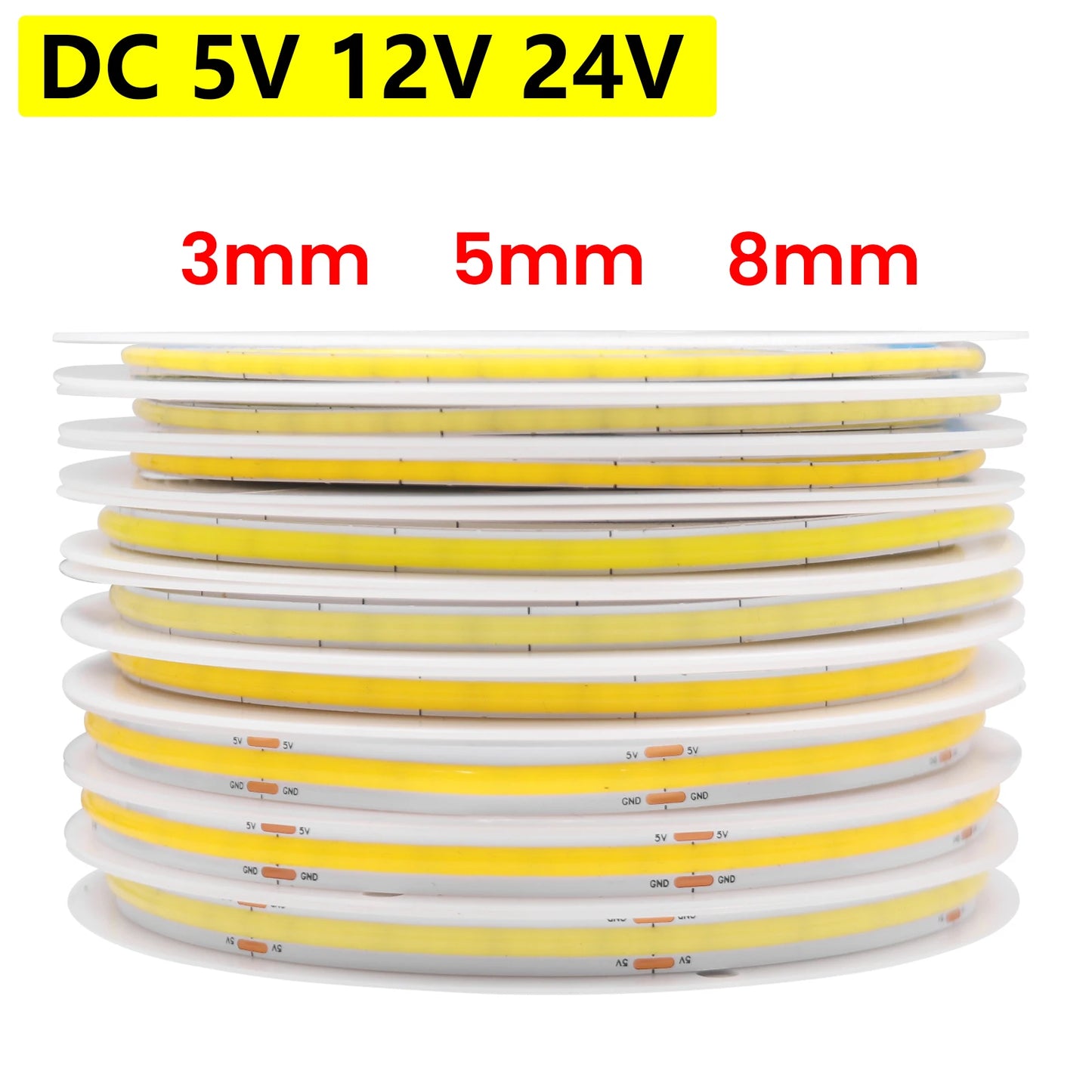DC 5V 12V 24V COB LED Strip 320 384 480 528LEDs/m High Density