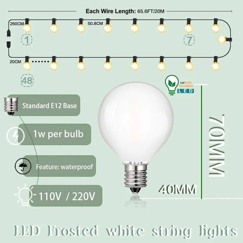 Vintage G40 Frosted Milky Glass String Lights Outdoor
