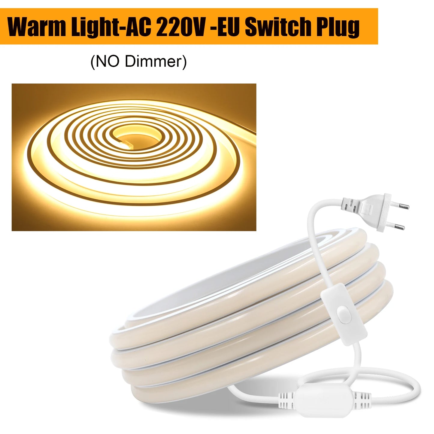 AC 220V Waterproof COB LED Strip Light With EU Switch Plug