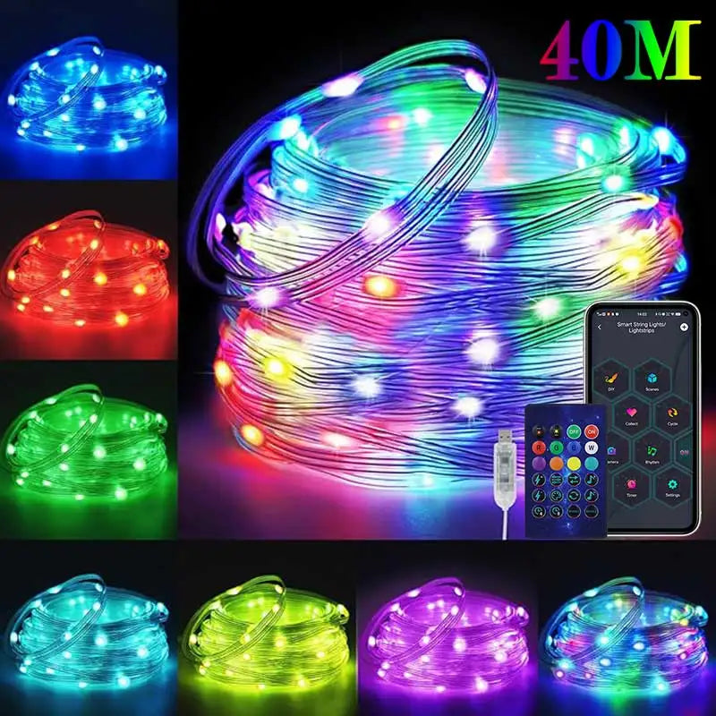40M RGBIC LED String WS2812B Bluetooth USB Music Dream Color Light