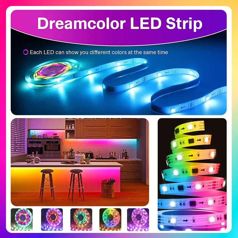 65.5ft/20m TUYA WS2811 TUYA DreamColor LED Strip Lights RGBIC