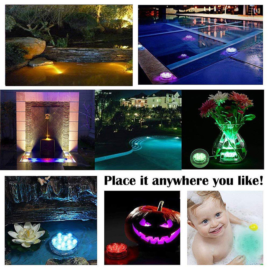 10 LED Submersible Lights Underwater Waterproof Vase Base Lamp