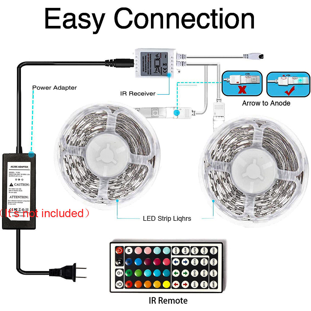 10M 3528 SMD RGB 600 LED Strip Light String Tape+44 Key IR Remote Control
