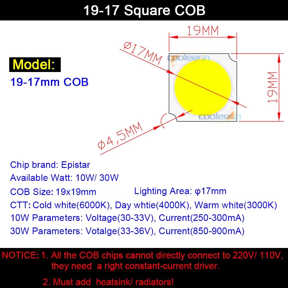 5pieces 19MM COB 10W 30W led cob Light Source chip