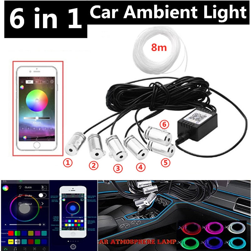 6 in 1 RGB LED Atmosphere Car Light Interior Ambient Light