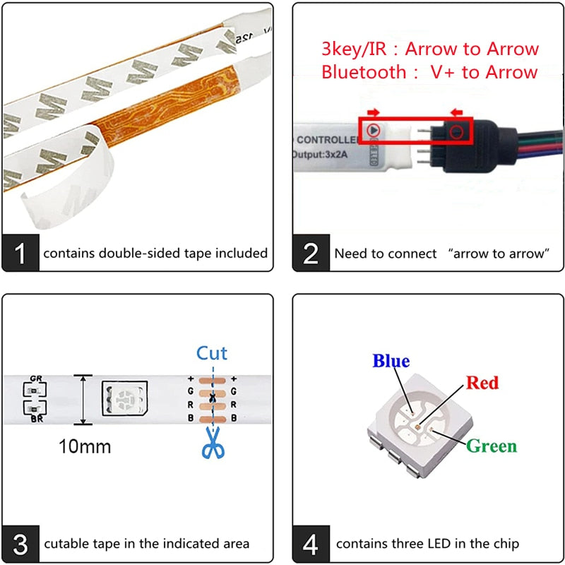 LED Strip Light 5050 RGB Bluetooth Remote Control Flexible