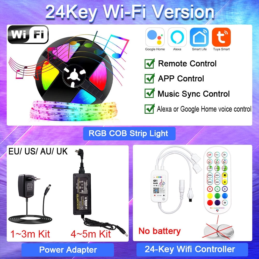 Wifi RGB COB LED Strip Light Kit