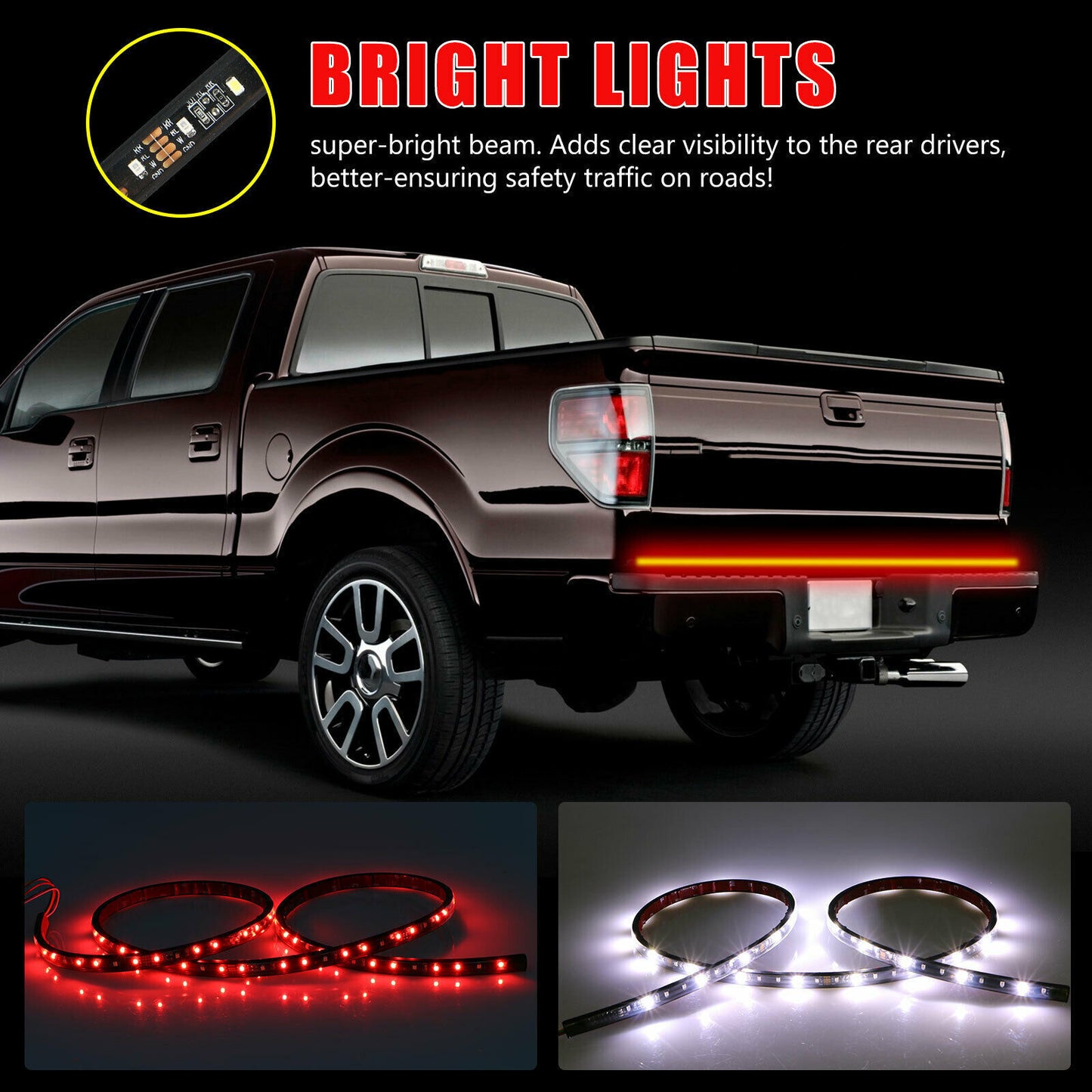 60 LED Strip Tailgate Light Bar Reverse Brake Signal For Chevy Ford Dodge Truck