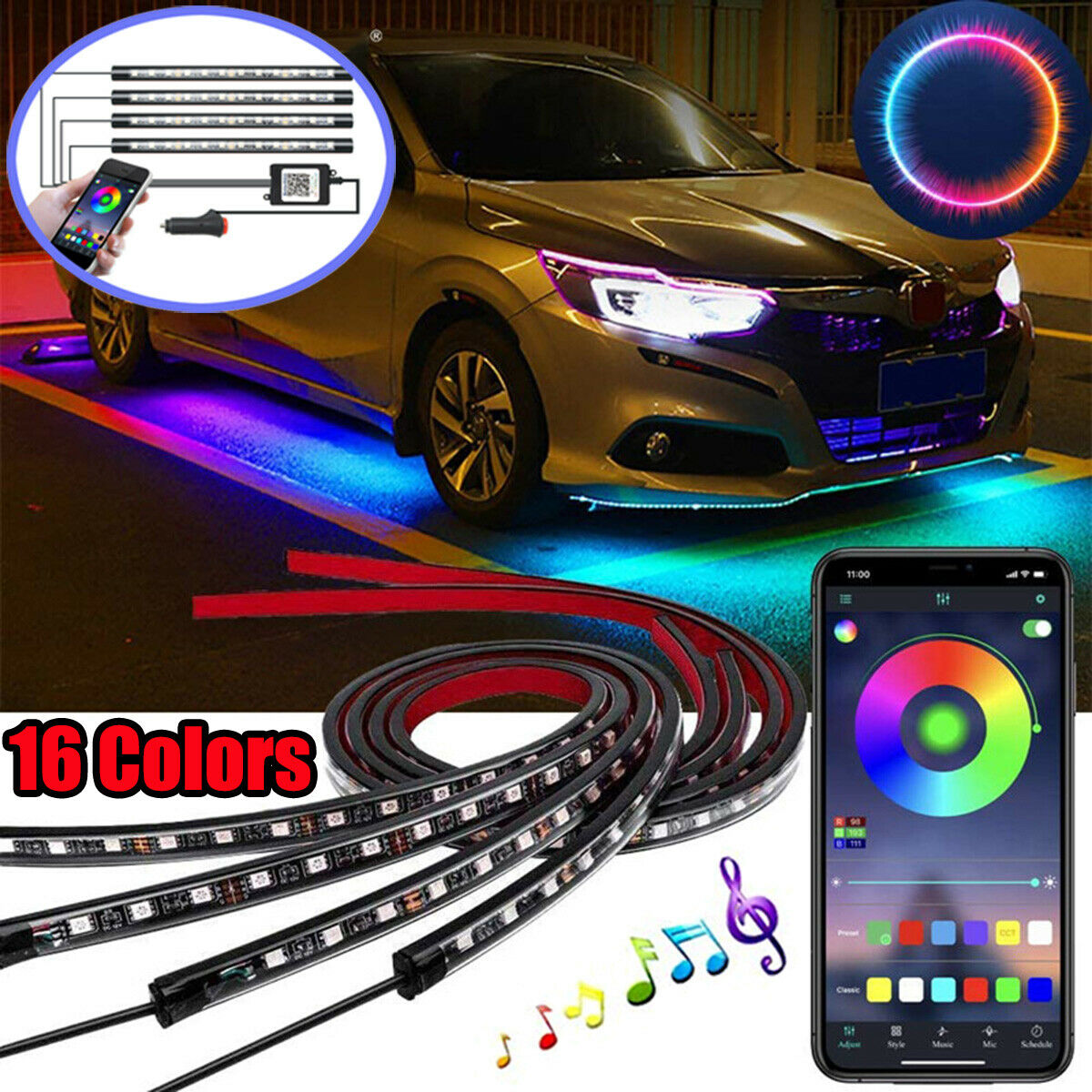 Auto LED RGB Interior Atmosphere Strip Light Decorative Foot Lamp